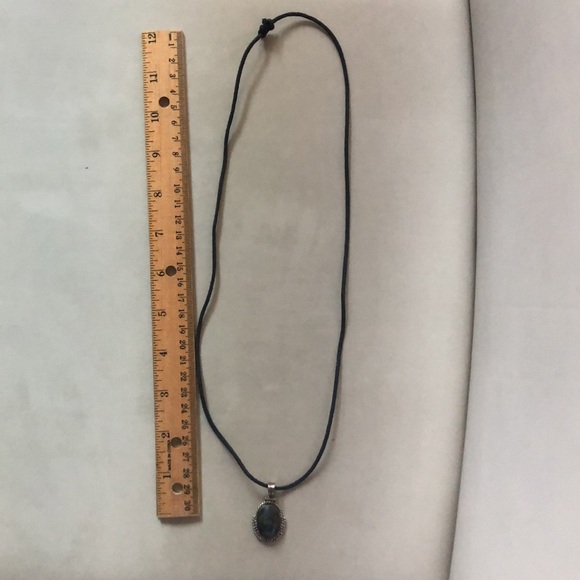 Labradorite set in sterling silver charm on braided cord necklace - Picture 6 of 12